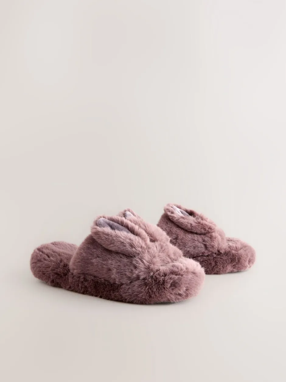 Pantoffels*Next Nertsgrijs/bruin - Bunny Faux Fur Slider Slippers