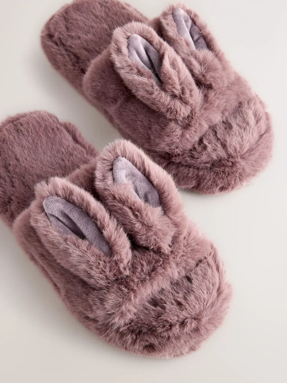 Pantoffels*Next Nertsgrijs/bruin - Bunny Faux Fur Slider Slippers