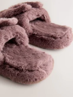 Pantoffels*Next Nertsgrijs/bruin - Bunny Faux Fur Slider Slippers