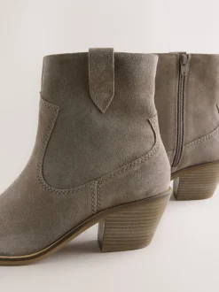 Ruimvallend En Extraruimvallend|Boots*Next - Cowboy Block Heel Ankle Boots Nertsgrijs/bruin
