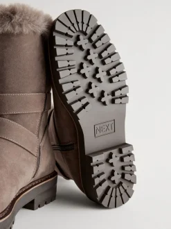 Ruimvallend En Extraruimvallend*Next - Faux Fur Double Buckle Ankle Boots Nertsgrijs/bruin