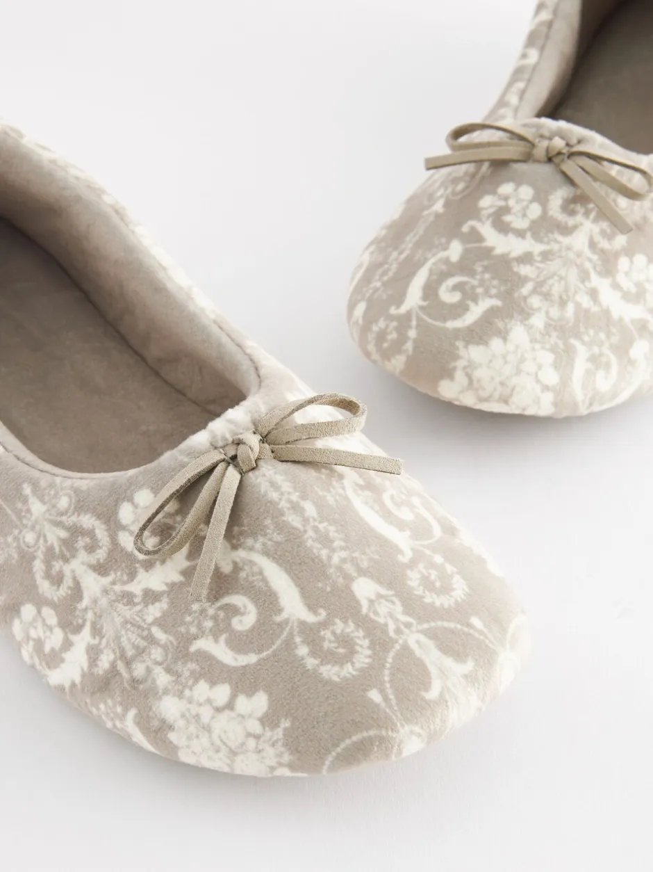 Pantoffels|Laura Ashley - ballerina pantoffels Nertsgrijs/bruin
