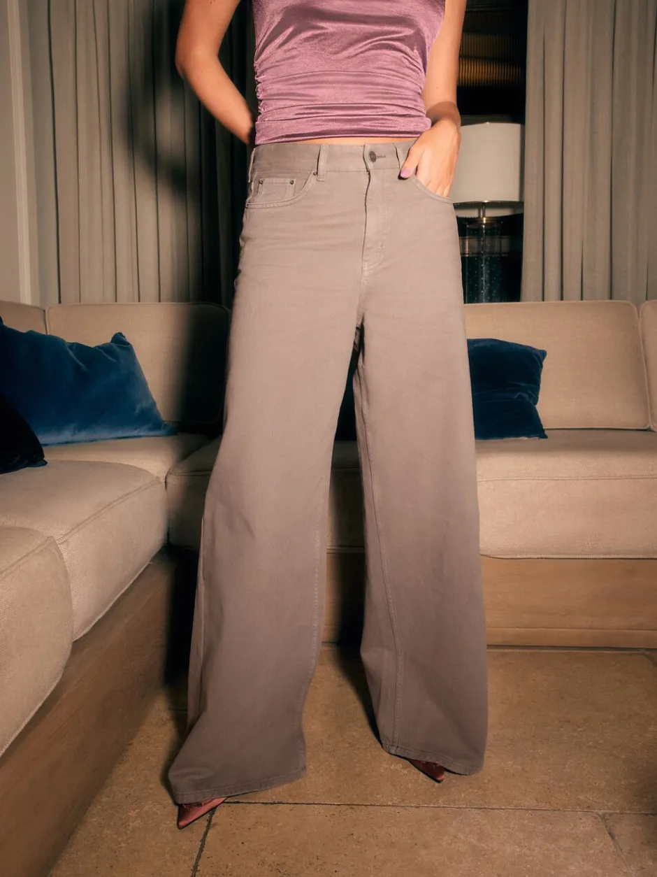 Jeans|Next - Palazzo-jeans met hoge taille en wijde pijpen Nertsgrijs/bruin