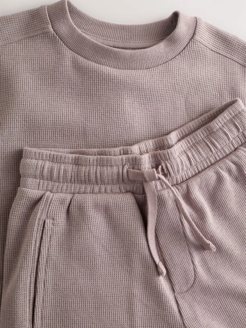 Sets En Outfits|Shorts*Next - Set van T-shirt met textuur en korte mouwen en shorts (3 - 16 jr) Nertsgrijs/bruin
