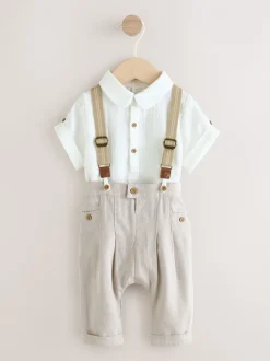 Shirts*Next Neutraal - 3 -delige babyset van overhemd, broek en bretels (0mnd-2jr)