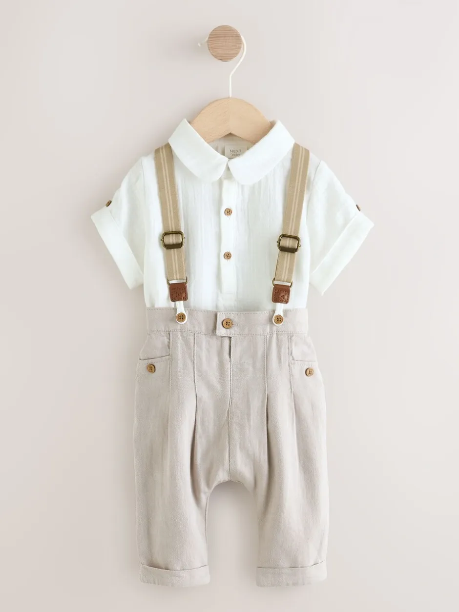 Shirts*Next Neutraal - 3 -delige babyset van overhemd, broek en bretels (0mnd-2jr)