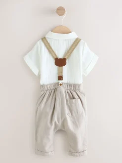 Shirts*Next Neutraal - 3 -delige babyset van overhemd, broek en bretels (0mnd-2jr)