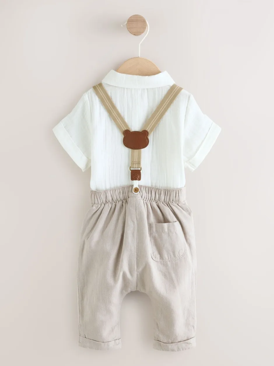 Shirts*Next Neutraal - 3 -delige babyset van overhemd, broek en bretels (0mnd-2jr)
