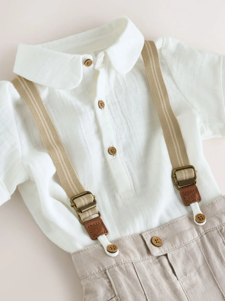 Shirts*Next Neutraal - 3 -delige babyset van overhemd, broek en bretels (0mnd-2jr)