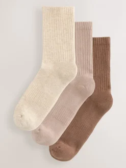 Sokken En Panty's|Next Neutraal - 3 Paar geribbelde enkelsokken met verzachte onderkant en voetholteondersteuning