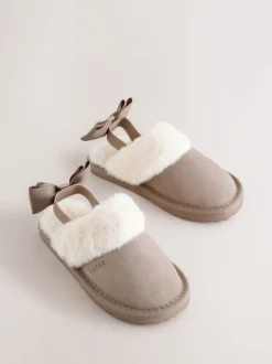 Pantoffels|Baker by Ted Baker - Meisjes suède Pantoffelmuiltjes van imitatiebont met Strik Neutraal