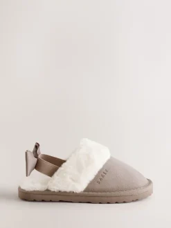 Pantoffels|Baker by Ted Baker - Meisjes suède Pantoffelmuiltjes van imitatiebont met Strik Neutraal
