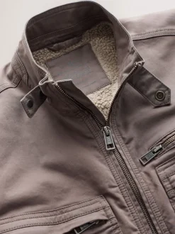 Jassen En Jacks*Next - Borg Lined Zip Through Funnel Jacket Neutraal