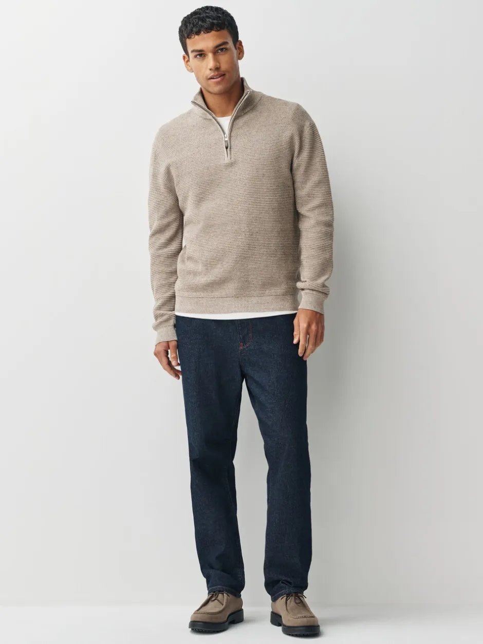 Gebreide Kleding|Next - Effen - Regular Fit Cotton Rich Textured Premium Quarter Zip Jumper Neutraal