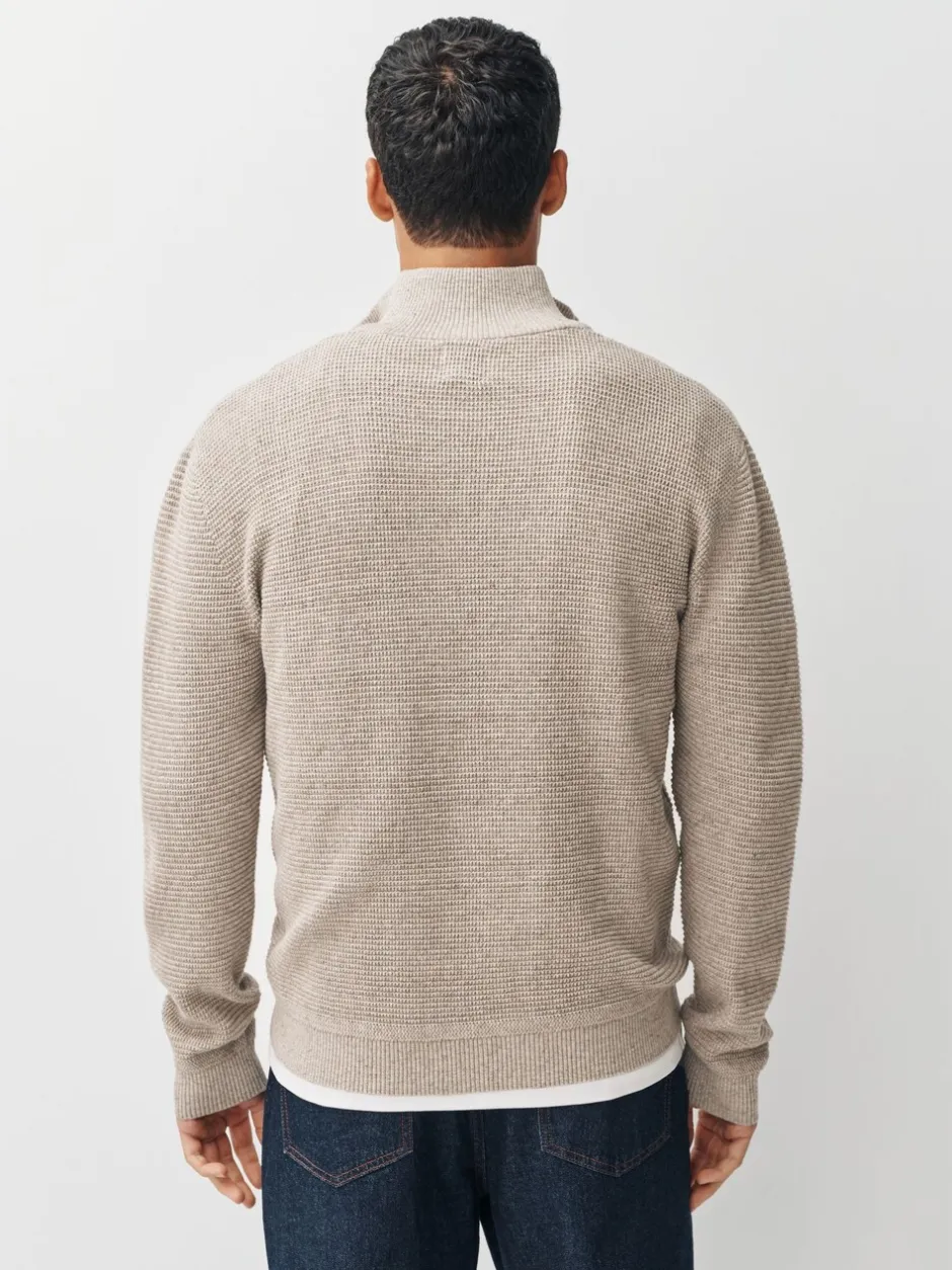 Gebreide Kleding|Next - Effen - Regular Fit Cotton Rich Textured Premium Quarter Zip Jumper Neutraal