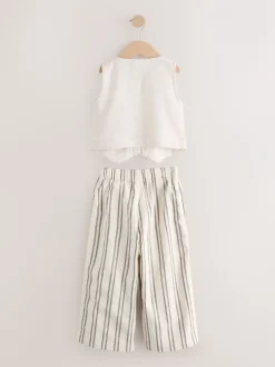 Sets En Outfits|Tops*Next Neutraal - Embroidered Waistcoat and Wide Leg Trousers Set (3-16yrs)