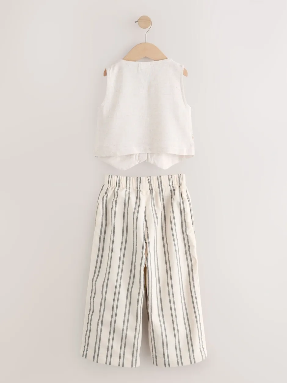 Sets En Outfits|Tops*Next Neutraal - Embroidered Waistcoat and Wide Leg Trousers Set (3-16yrs)