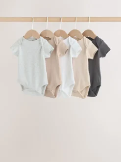 Rompertjes En Hemdjes|Rompertjes En Hemdjes|Next Neutraal - Essential set van 5 babyrompertjes met korte mouwen