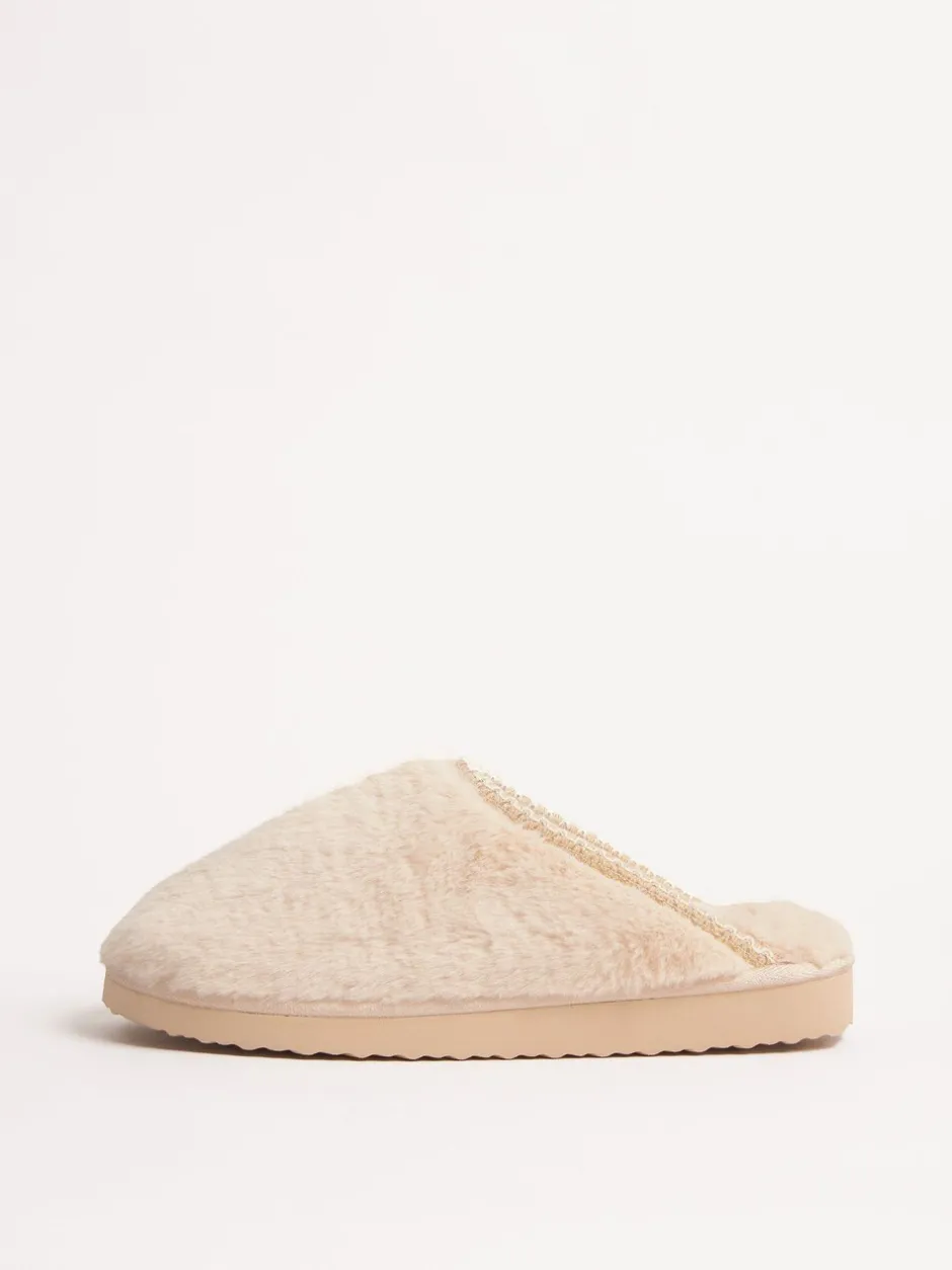 Pantoffels*Friends Like These - Supersoft Geborduurde Tape Imitatiebont Nachtkleding Muiltje Pantoffel Neutraal