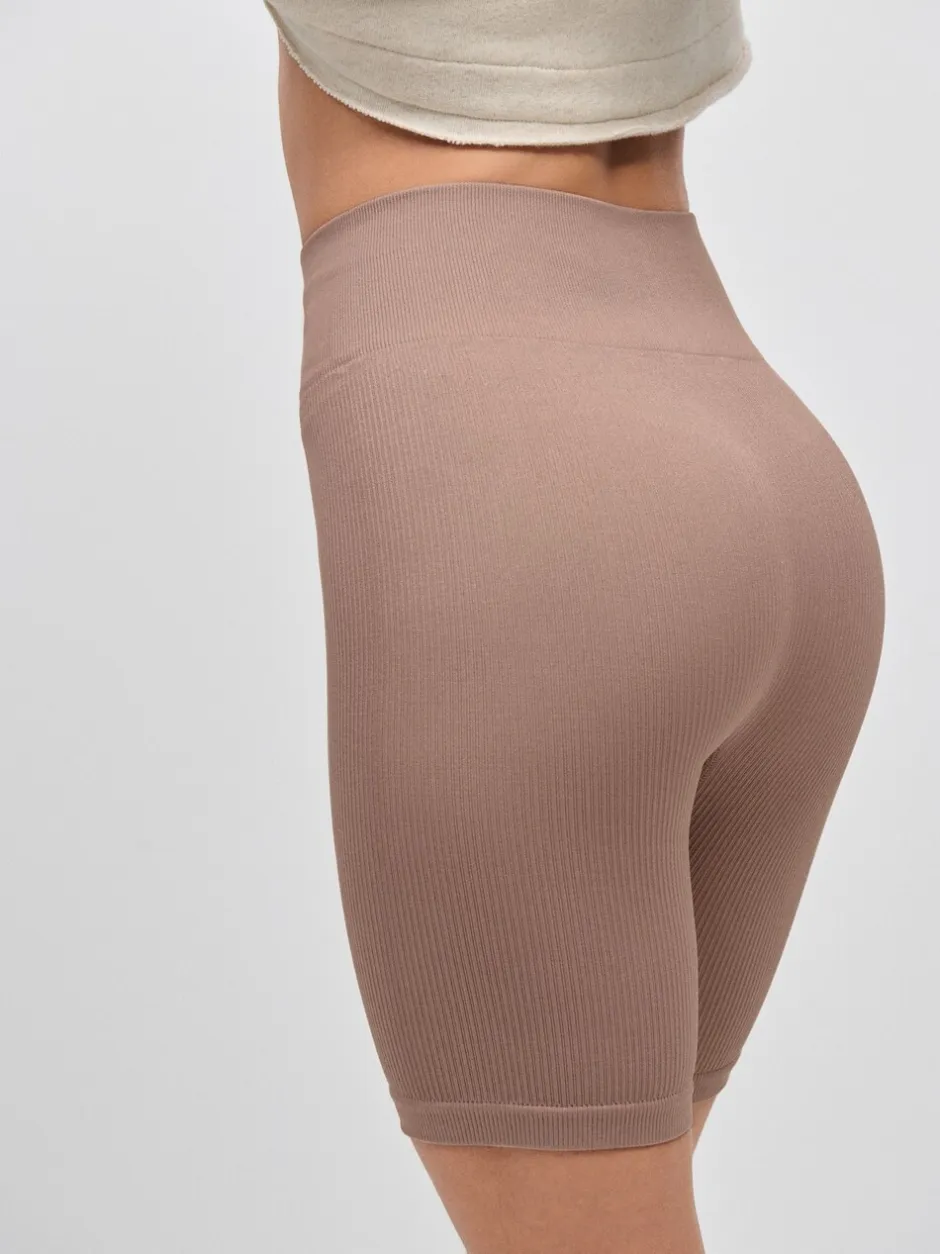 Shorts|Next Neutraal - Geribbelde fietsshort met hoge taille