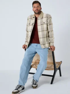 Jassen En Jacks|Next Neutraal - Geruit shacket gevoerd met borg