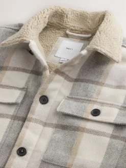 Jassen En Jacks|Next Neutraal - Geruit shacket gevoerd met borg