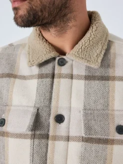Jassen En Jacks|Next Neutraal - Geruit shacket gevoerd met borg