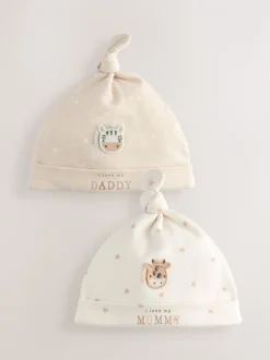 Mutsjes En Antikrabwantjes*Next Neutraal - I Love My Mummy/Daddy Baby Hoeden met Stropdas 2 set (0-6maanden)