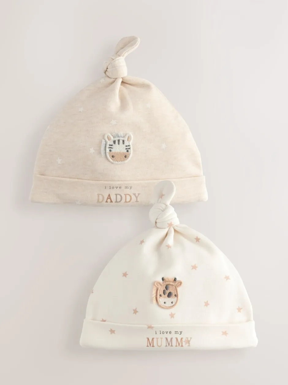 Mutsjes En Antikrabwantjes*Next Neutraal - I Love My Mummy/Daddy Baby Hoeden met Stropdas 2 set (0-6maanden)