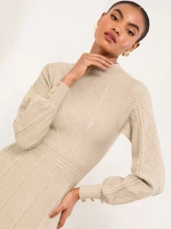 Jurken|Lipsy - Mini Diamond Gebreide Mini-jurk met Lange Mouwen Neutraal