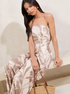 Jumpsuits En Playsuits|Lipsy - Palm Printed Jumpsuit Neutraal