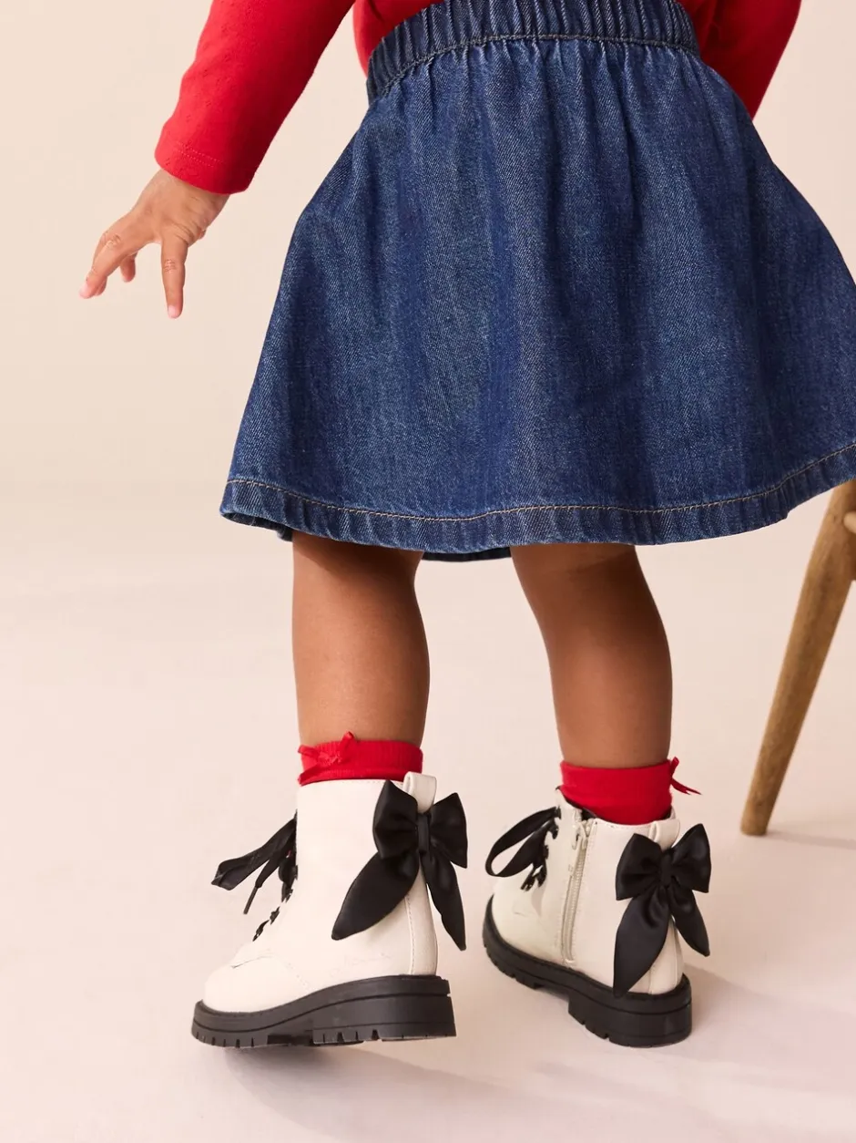 Boots|Next Neutraal - Minnie Mouse Bow Detail Lace Up Enkellaarsjes