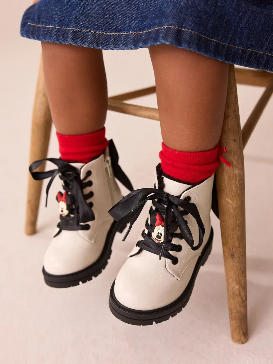 Boots|Next Neutraal - Minnie Mouse Bow Detail Lace Up Enkellaarsjes