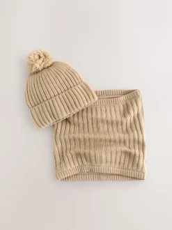 Mutsen, Handschoenen En Sjaals|Next - Pom Beanie Hat & Snood Set 2 Piece (1-16yrs) Neutraal