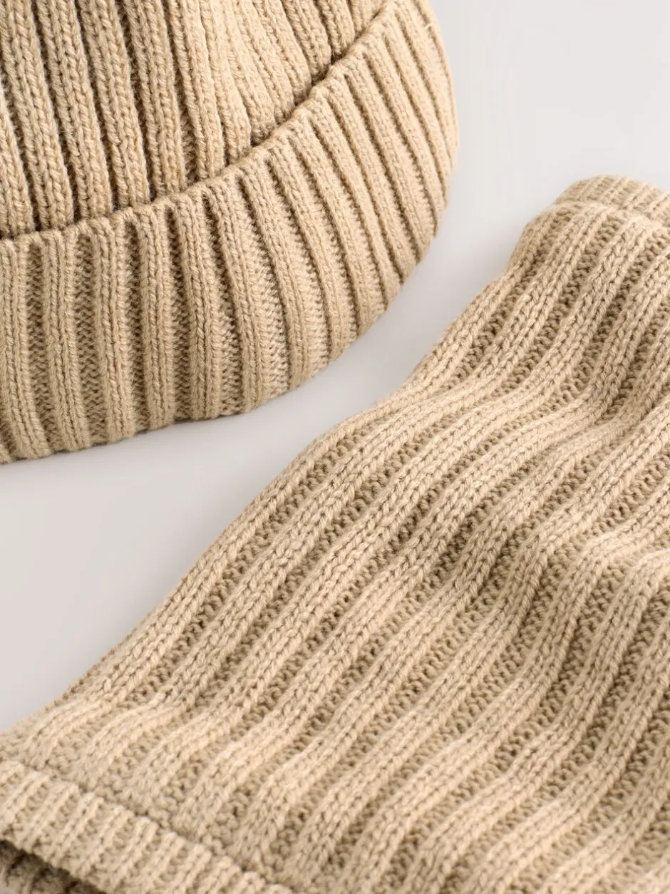 Mutsen, Handschoenen En Sjaals|Next - Pom Beanie Hat & Snood Set 2 Piece (1-16yrs) Neutraal