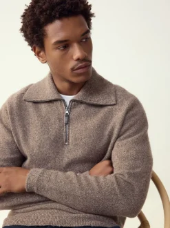 Gebreide Kleding*Next - Quarter Zip Neck Jumper with Wool Neutraal