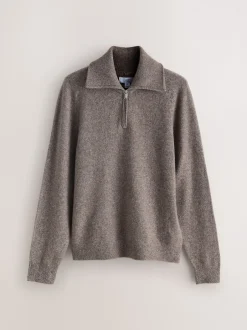 Gebreide Kleding*Next - Quarter Zip Neck Jumper with Wool Neutraal