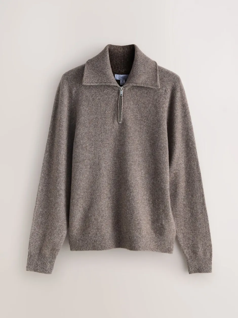 Gebreide Kleding*Next - Quarter Zip Neck Jumper with Wool Neutraal