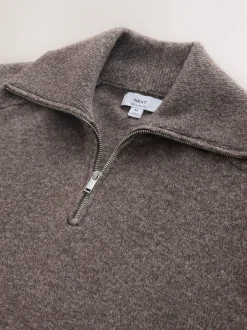 Gebreide Kleding*Next - Quarter Zip Neck Jumper with Wool Neutraal