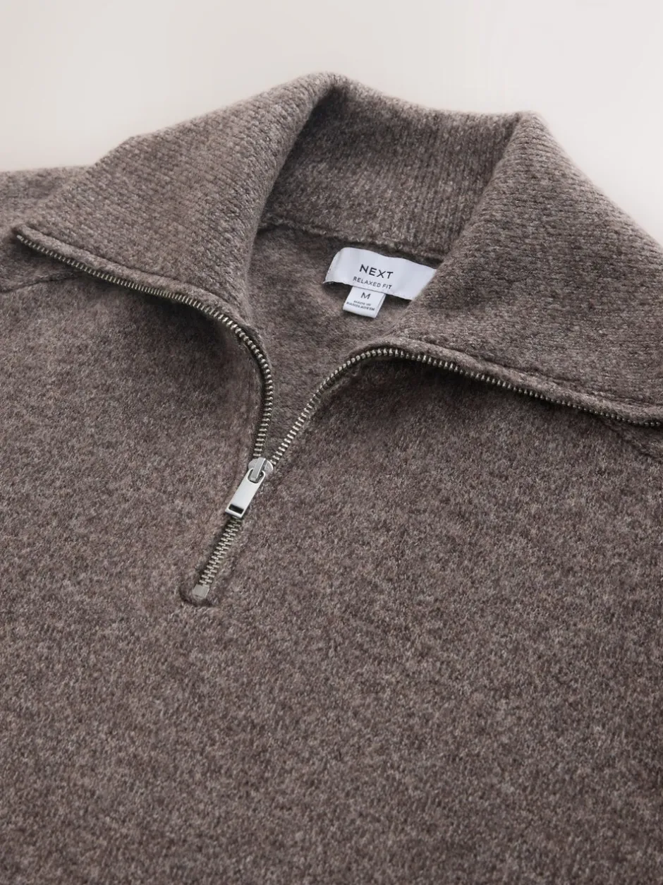 Gebreide Kleding*Next - Quarter Zip Neck Jumper with Wool Neutraal