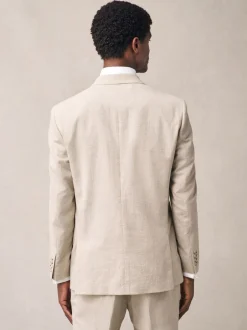Blazers En Business-Jasjes|Pakken*Next Neutraal - Regular fit linnen blend geruit colbert