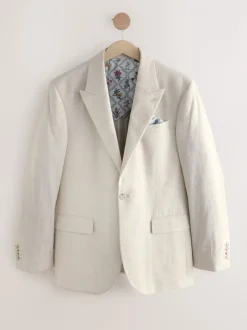 Blazers En Business-Jasjes|Pakken*Next Neutraal - Regular fit linnen blend geruit colbert