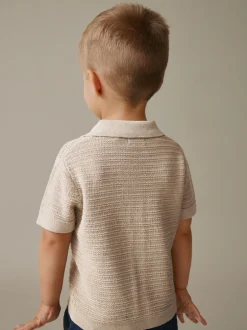 Gelegenheidskleding*Next - Revere Collar Short Sleeve Knitted Polo Shirt (3mths-7yrs) Neutraal