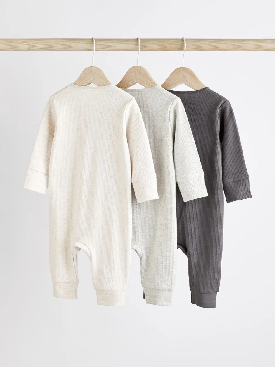 Multipacks|Babypakjes En Babypyjama's|Next Neutraal - Set van 3 voetloze babypyjama's met 2-weg rits van 100% katoen (0 mnd - 3 jr)
