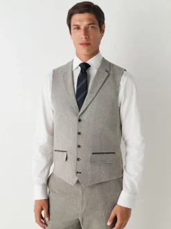 Vesten|Next Neutraal - Slim Fit Nova Fides Italian Wool Blend Trimmed Textured Suit Waistcoat