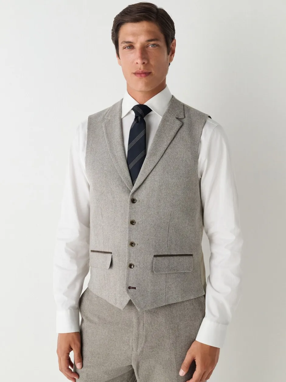 Vesten|Next Neutraal - Slim Fit Nova Fides Italian Wool Blend Trimmed Textured Suit Waistcoat