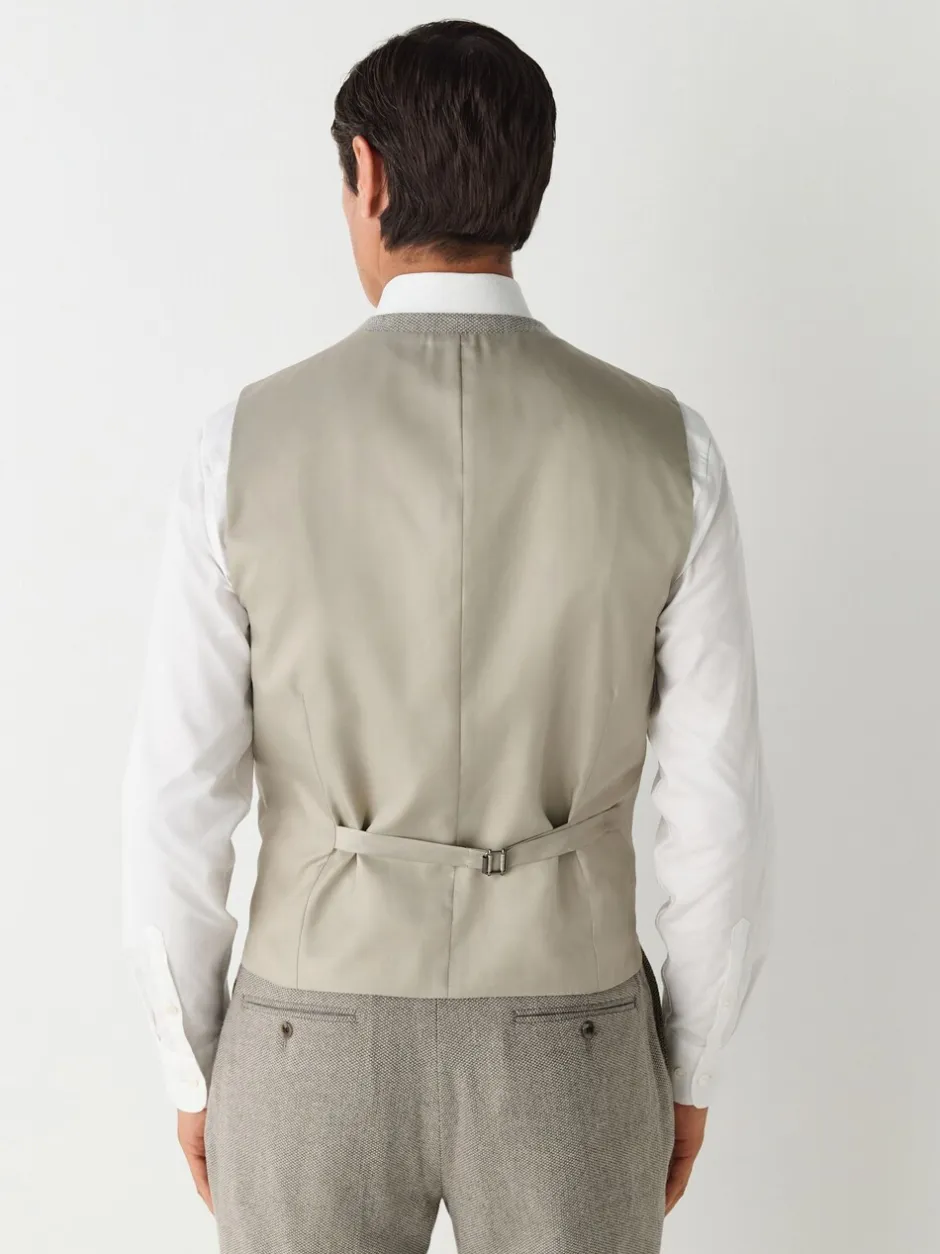 Vesten|Next Neutraal - Slim Fit Nova Fides Italian Wool Blend Trimmed Textured Suit Waistcoat