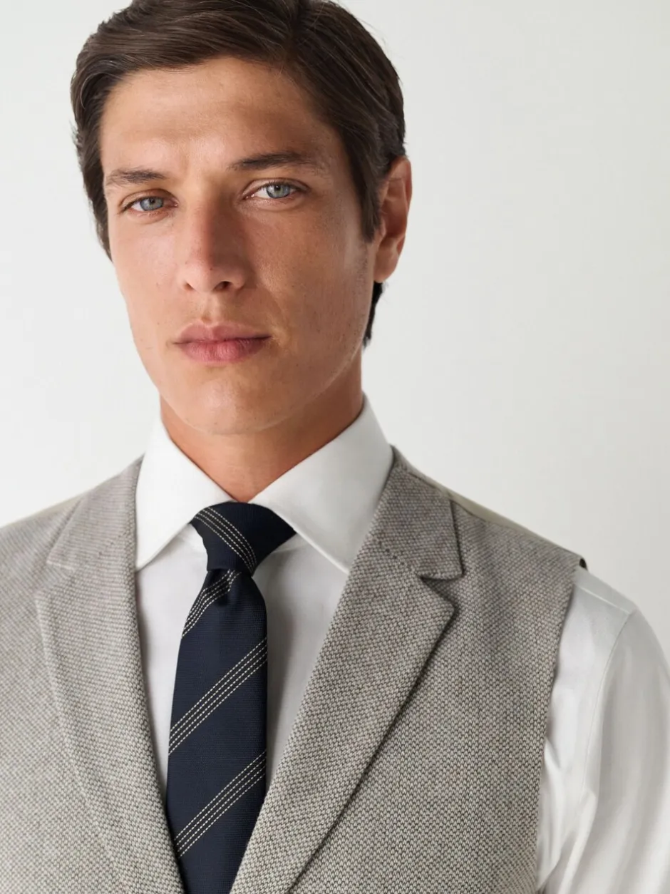 Vesten|Next Neutraal - Slim Fit Nova Fides Italian Wool Blend Trimmed Textured Suit Waistcoat