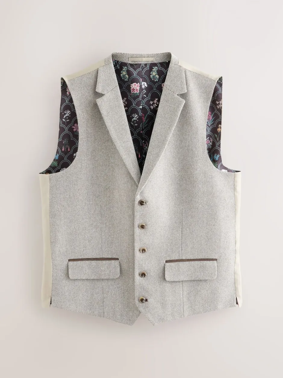 Vesten|Next Neutraal - Slim Fit Nova Fides Italian Wool Blend Trimmed Textured Suit Waistcoat