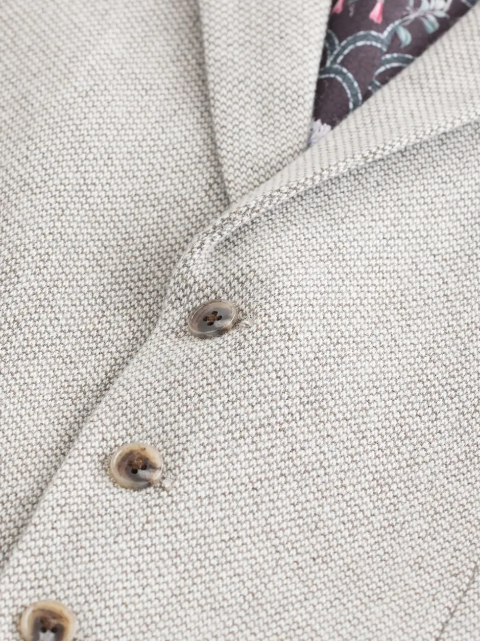 Vesten|Next Neutraal - Slim Fit Nova Fides Italian Wool Blend Trimmed Textured Suit Waistcoat
